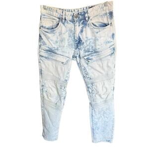Smoke Rise Jean Mens 32x32 Slim Fit Moto Skinny Distressed Acid Wash 90s Grunge